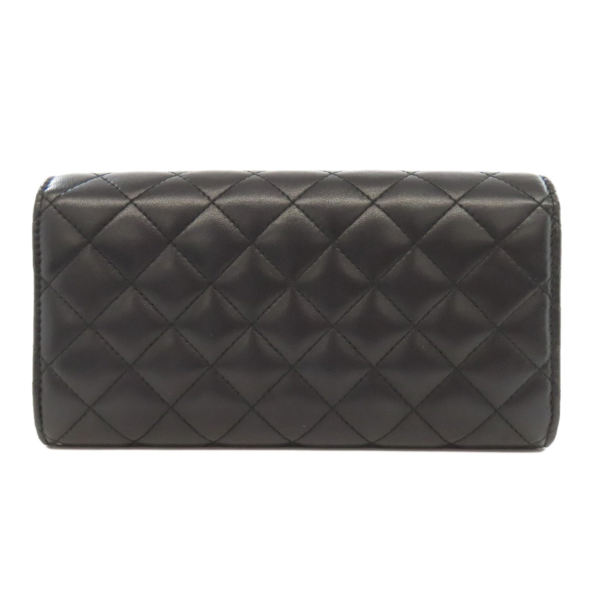 CHANEL Long Wallet Purse lambskin black Matelasse SilverMetal Women