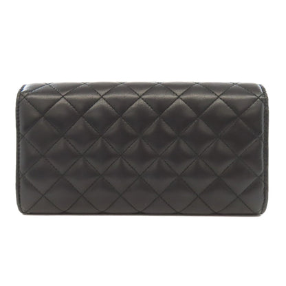 CHANEL Long Wallet Purse lambskin black Matelasse SilverMetal Women