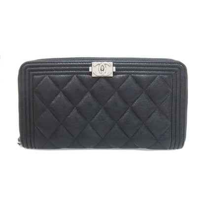 CHANEL Long Wallet Purse Calfskin black Boy chanel Women