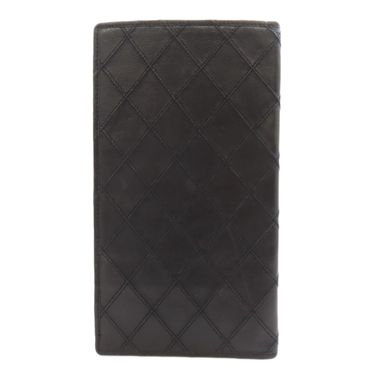 CHANEL Long Wallet Purse Calfskin black stitch Women