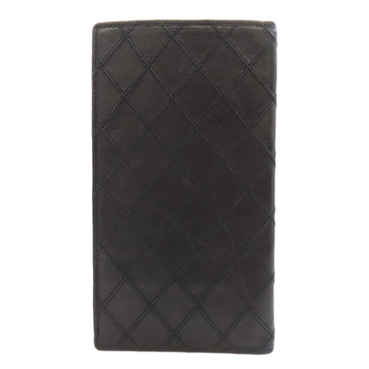 CHANEL Long Wallet Purse Calfskin black stitch Women