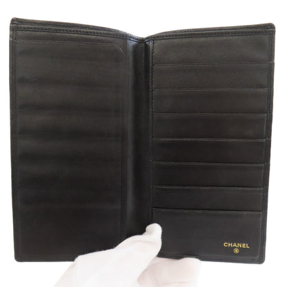 CHANEL Long Wallet Purse Calfskin black stitch Women