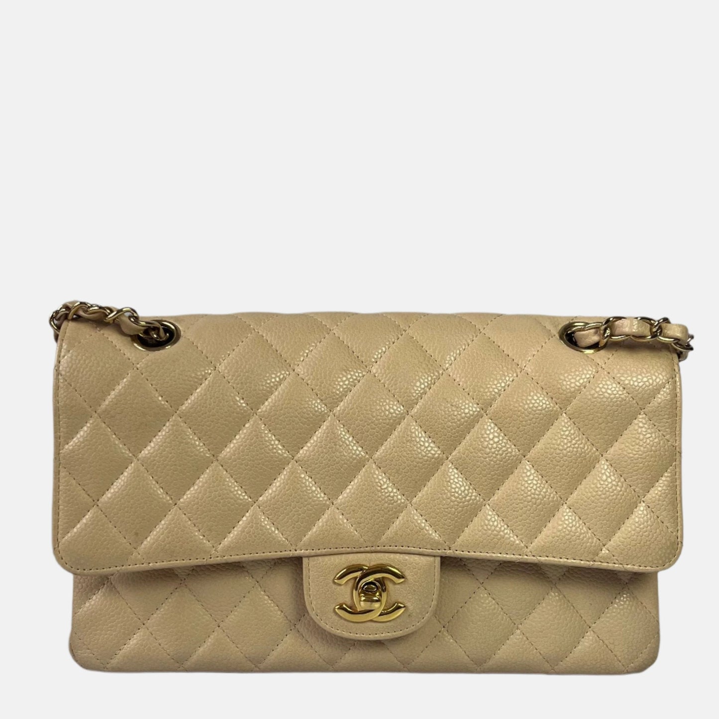 Chanel Timeless Classic Flap Medium Beige Caviar Leather Gold Hardware, 2009-2010