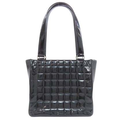 CHANEL Tote Bag enamel black Chocolate bar Silver Metal Women