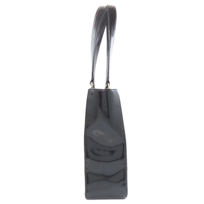 CHANEL Tote Bag enamel black Chocolate bar Silver Metal Women