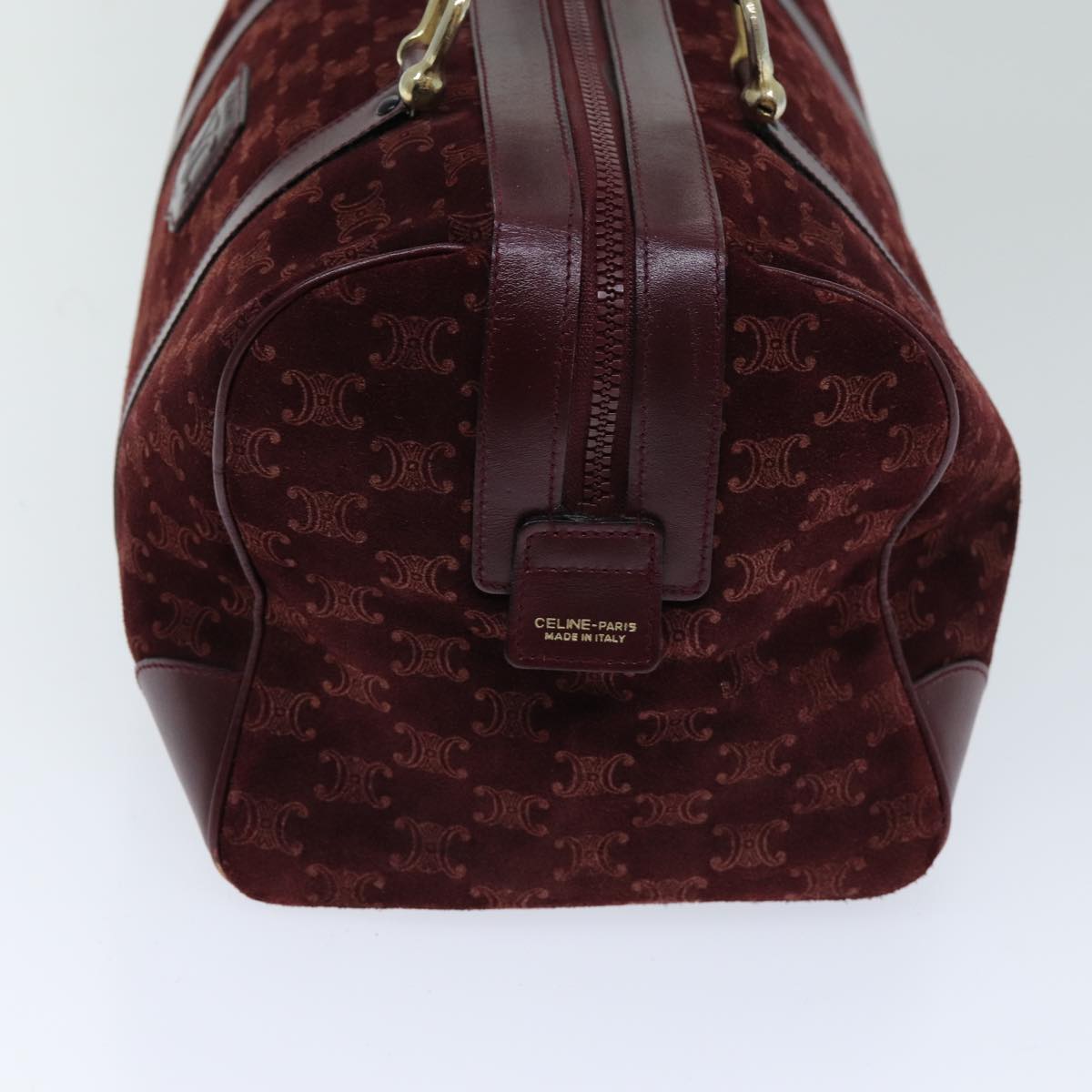 Luxury CELINE Macadam Canvas Boston Bag Bordeaux  75617