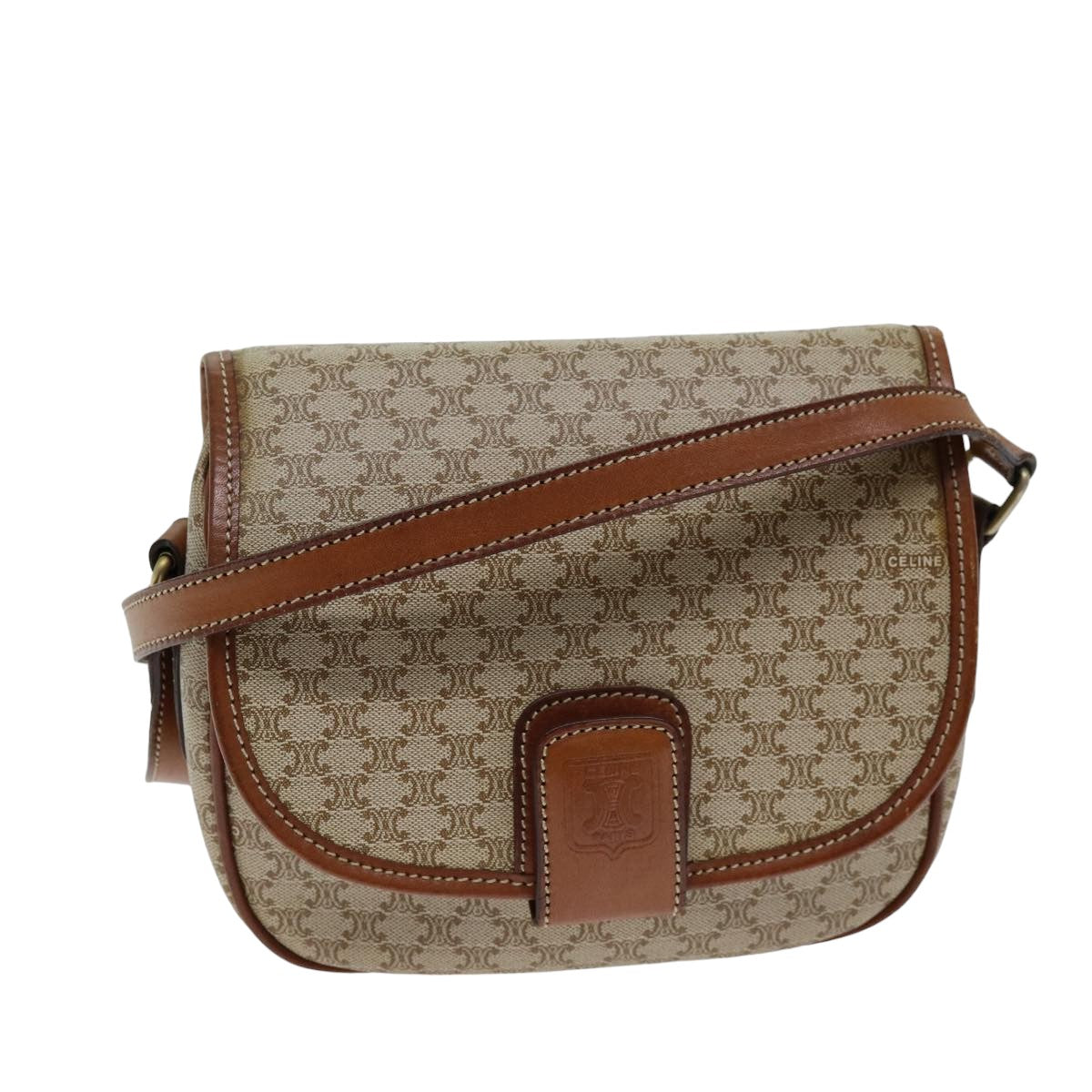 Luxury CELINE Macadam Canvas Shoulder Bag Beige  75626
