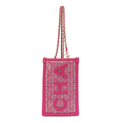CHANEL Shoulder Bag Plastics, tweed x calfskin pink ChainShoulder Gold Metal Women