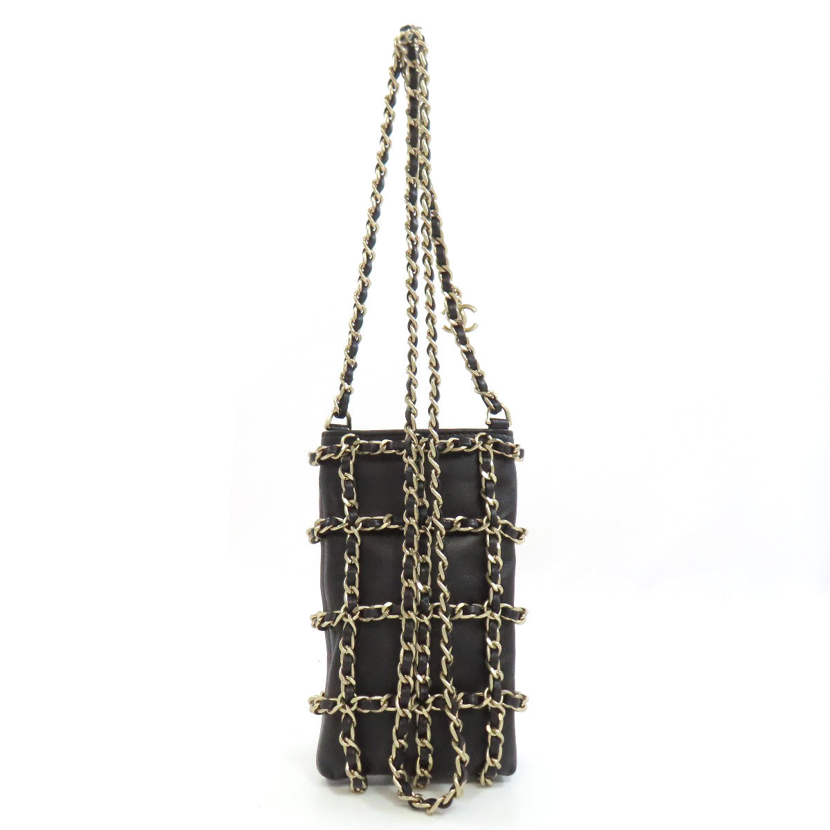 CHANEL Accessory pouch lambskin black ChainShoulder Pouch Gold Metal