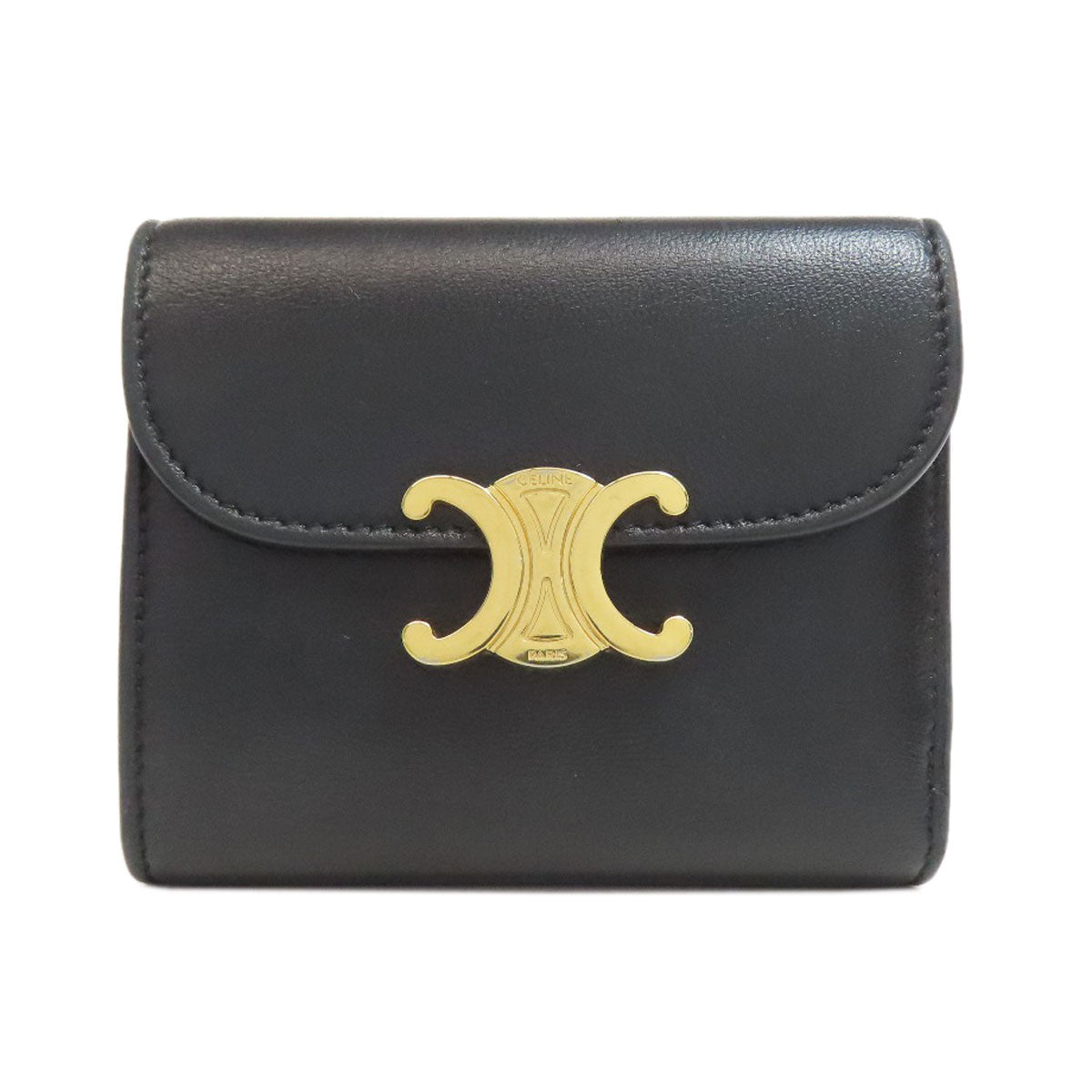 CELINE Bifold Wallet leather black Triomphe Flap Women