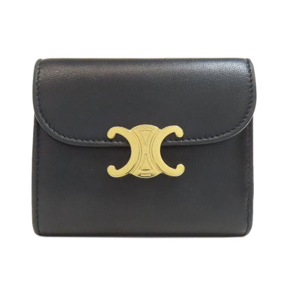 CELINE Bifold Wallet leather black Triomphe Flap Women