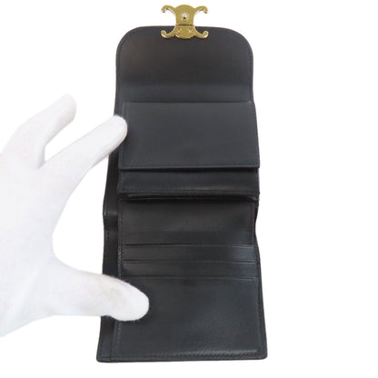 CELINE Bifold Wallet leather black Triomphe Flap Women