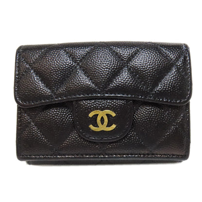 CHANEL Bifold Wallet Grained Calfskin Skin black Compact Wallet Matelasse Gold Metal Women