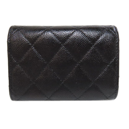 CHANEL Bifold Wallet Grained Calfskin Skin black Compact Wallet Matelasse Gold Metal Women