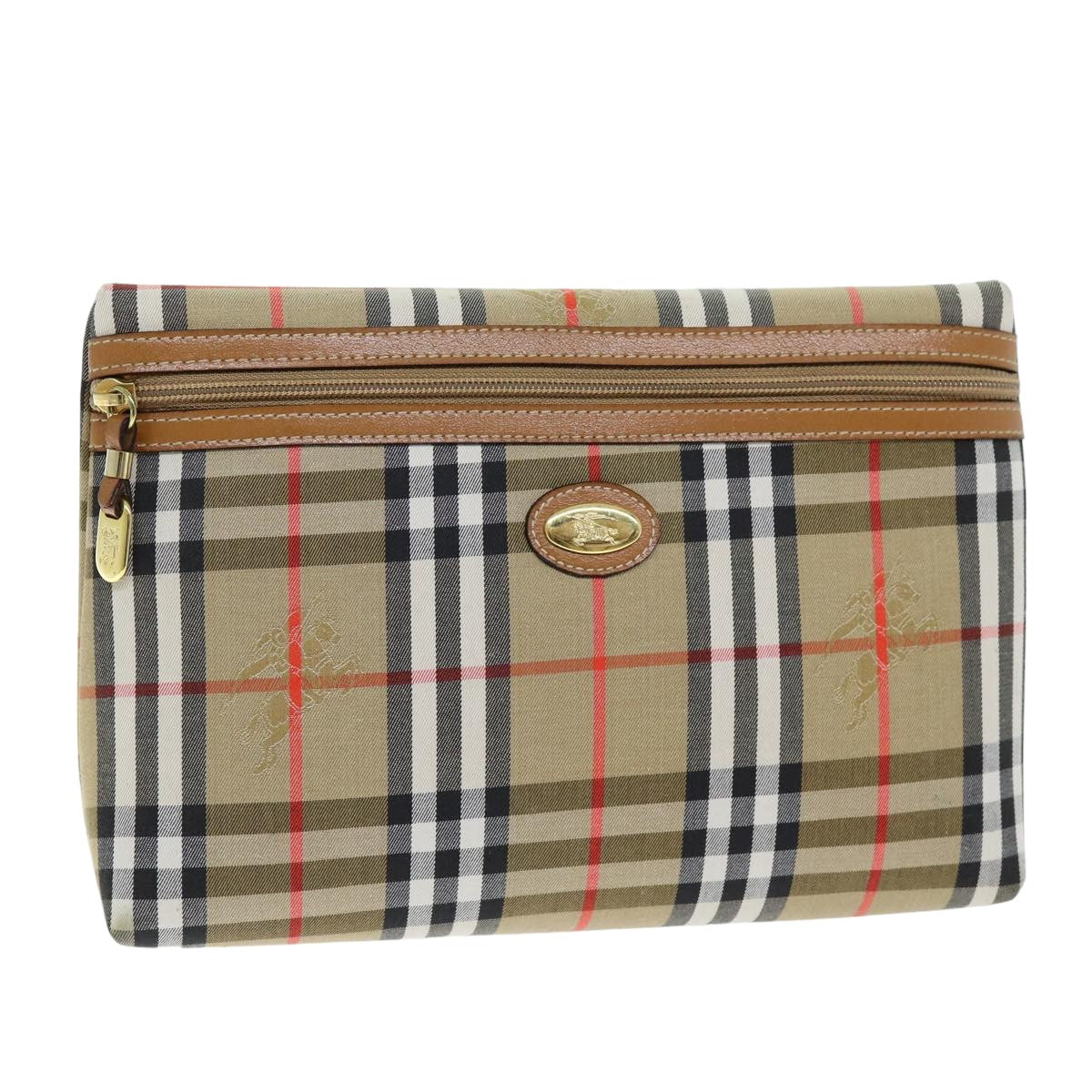 Luxury BurberrySs Nova Check Clutch Bag Canvas Beige Auth 75664