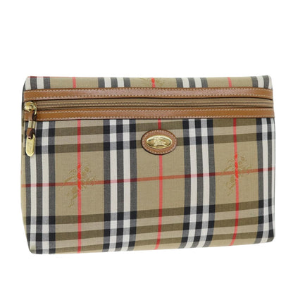 Luxury BurberrySs Nova Check Clutch Bag Canvas Beige Auth 75664
