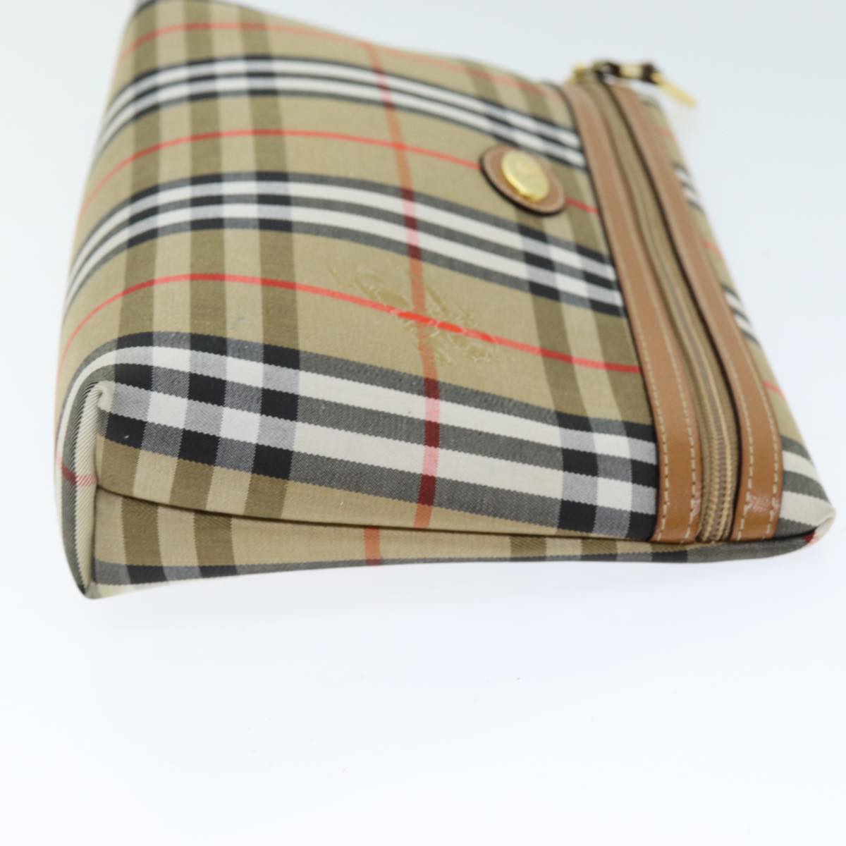 Luxury BurberrySs Nova Check Clutch Bag Canvas Beige Auth 75664