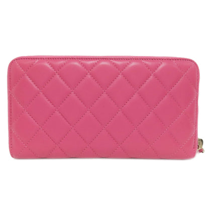 CHANEL Long Wallet Purse lambskin pink Matelasse COCO Mark Gold Metal