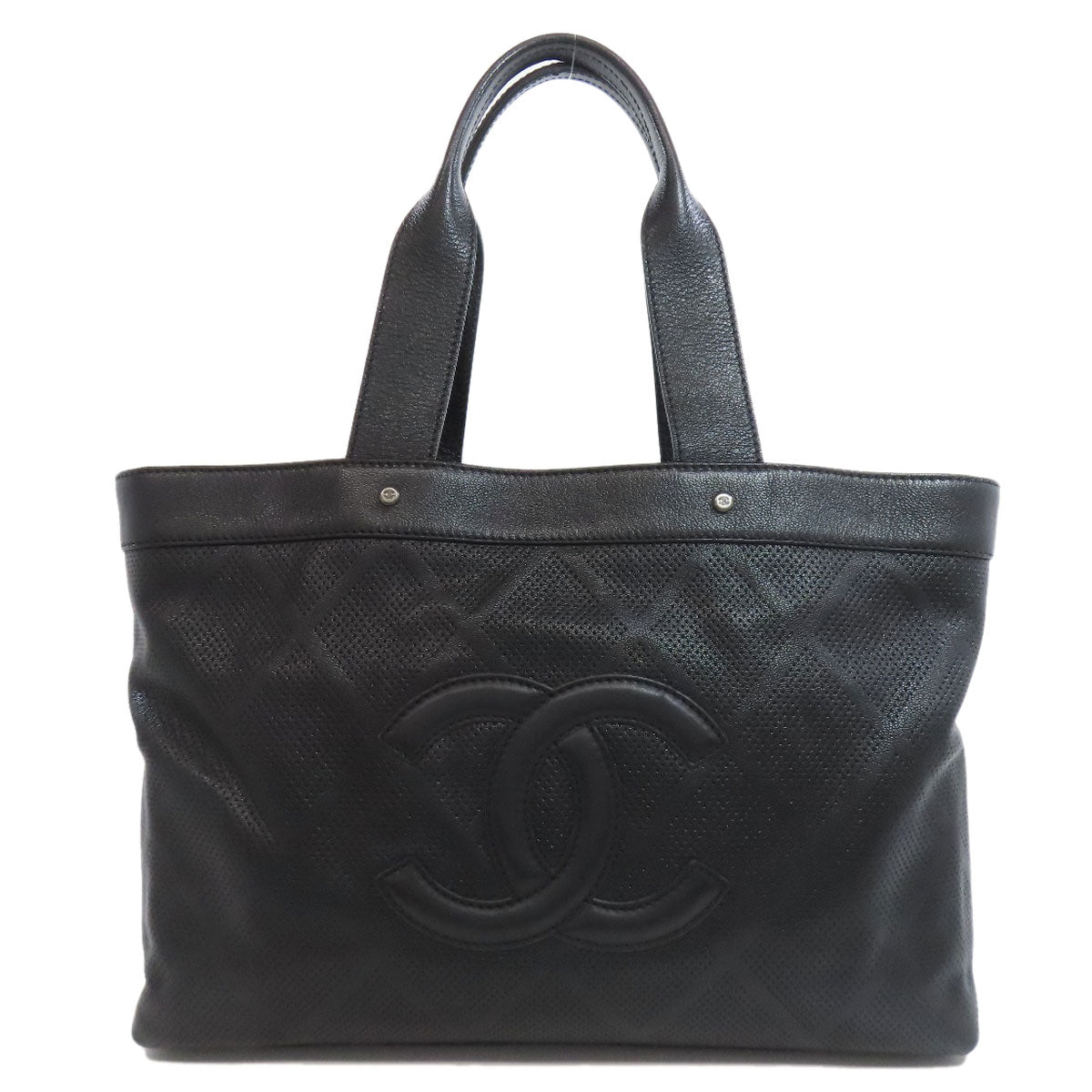 CHANEL Tote Bag Calfskin black COCO Mark Punching SilverMetal