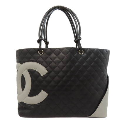 CHANEL Tote Bag lambskin black Cambon Line Tote Silver Metal