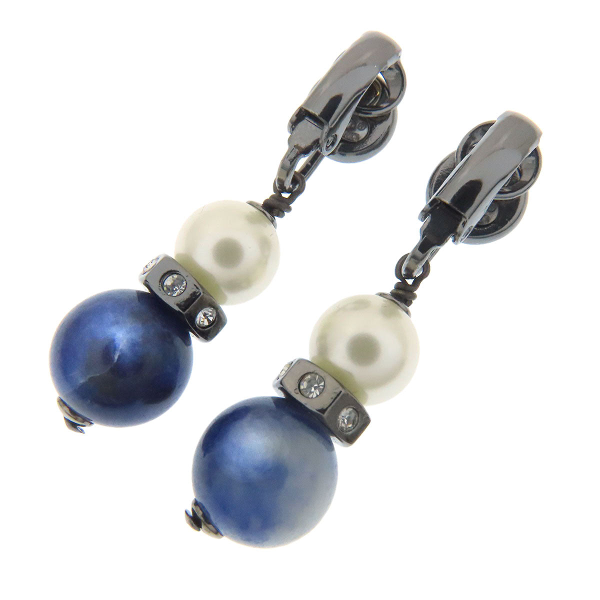 CHANEL Earring metallic blue COCO Mark Pearl Stone