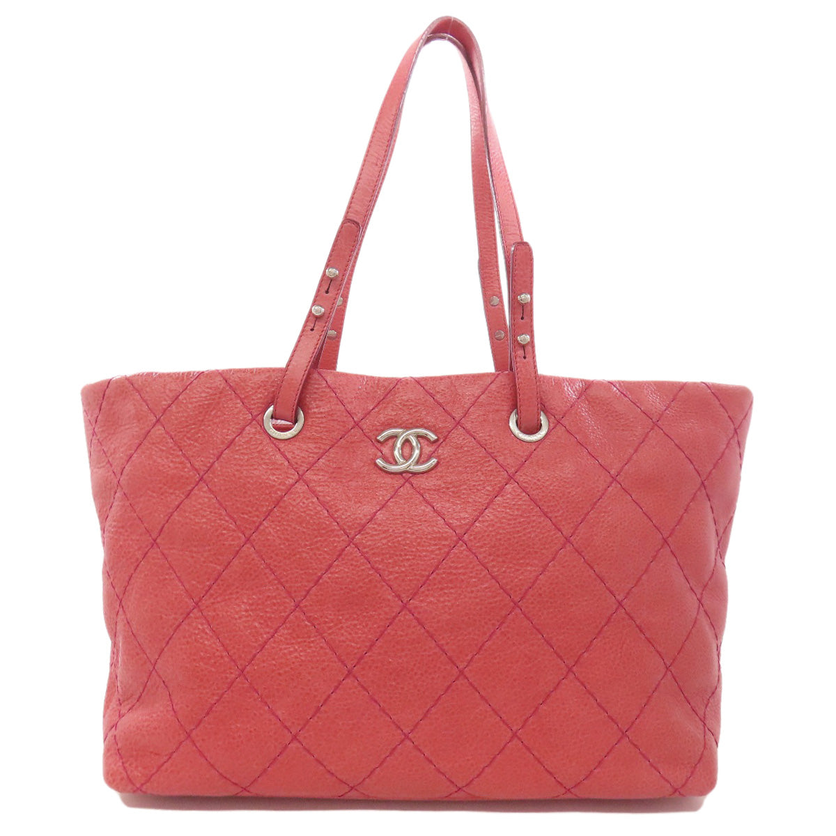CHANEL Tote Bag Calfskin pink On the Road Matelasse Silver Metal
