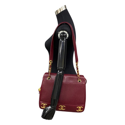 CHANEL Tote Bag leather wine-red Caviar skin Women