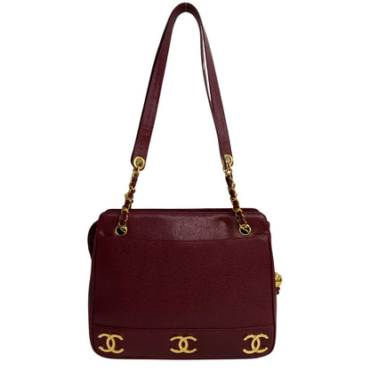 CHANEL Tote Bag leather wine-red Caviar skin Women