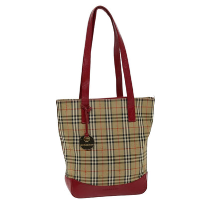 Luxury Burberry Nova Check Tote Bag Canvas Beige Red Auth 75837