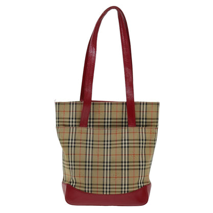 Luxury Burberry Nova Check Tote Bag Canvas Beige Red Auth 75837