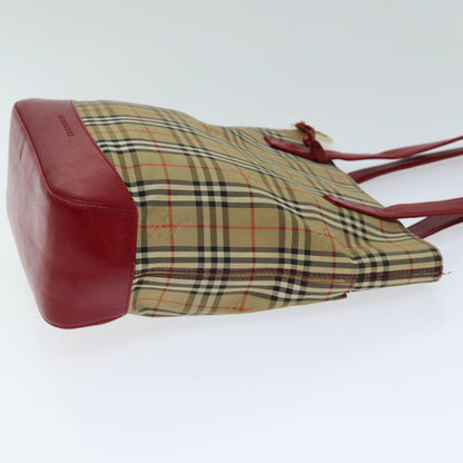 Luxury Burberry Nova Check Tote Bag Canvas Beige Red Auth 75837
