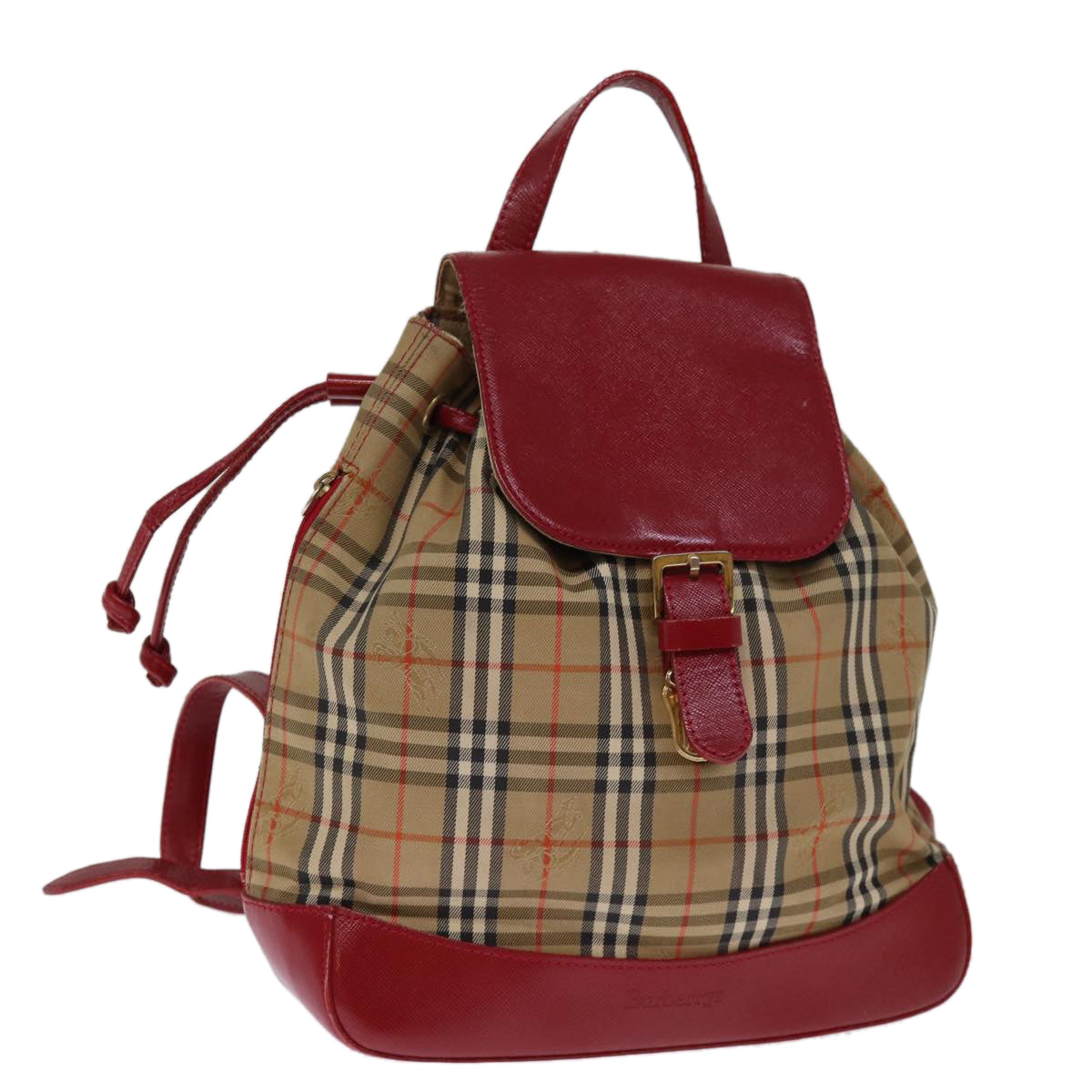 Luxury BurberrySs Nova Check Backpack Canvas Red Beige Auth 75840