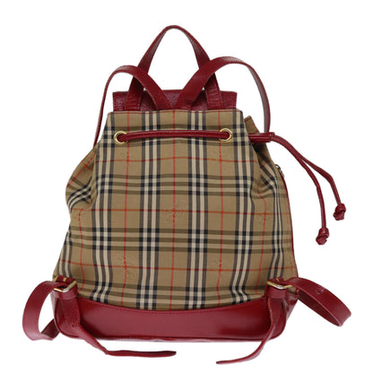 Luxury BurberrySs Nova Check Backpack Canvas Red Beige Auth 75840