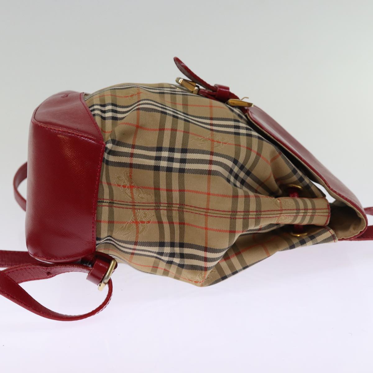 Luxury BurberrySs Nova Check Backpack Canvas Red Beige Auth 75840