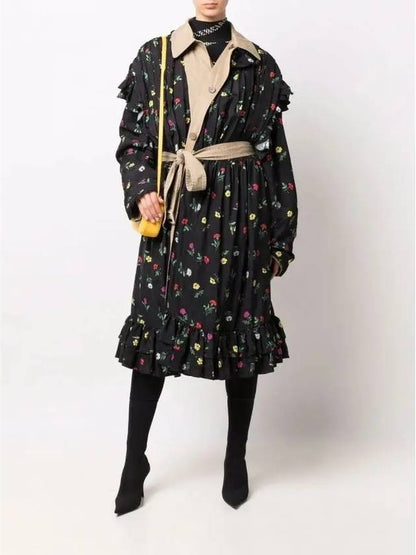 Luxury Balenciaga Trending 2025 WoMen's Reversible Belt Trench Coat Black