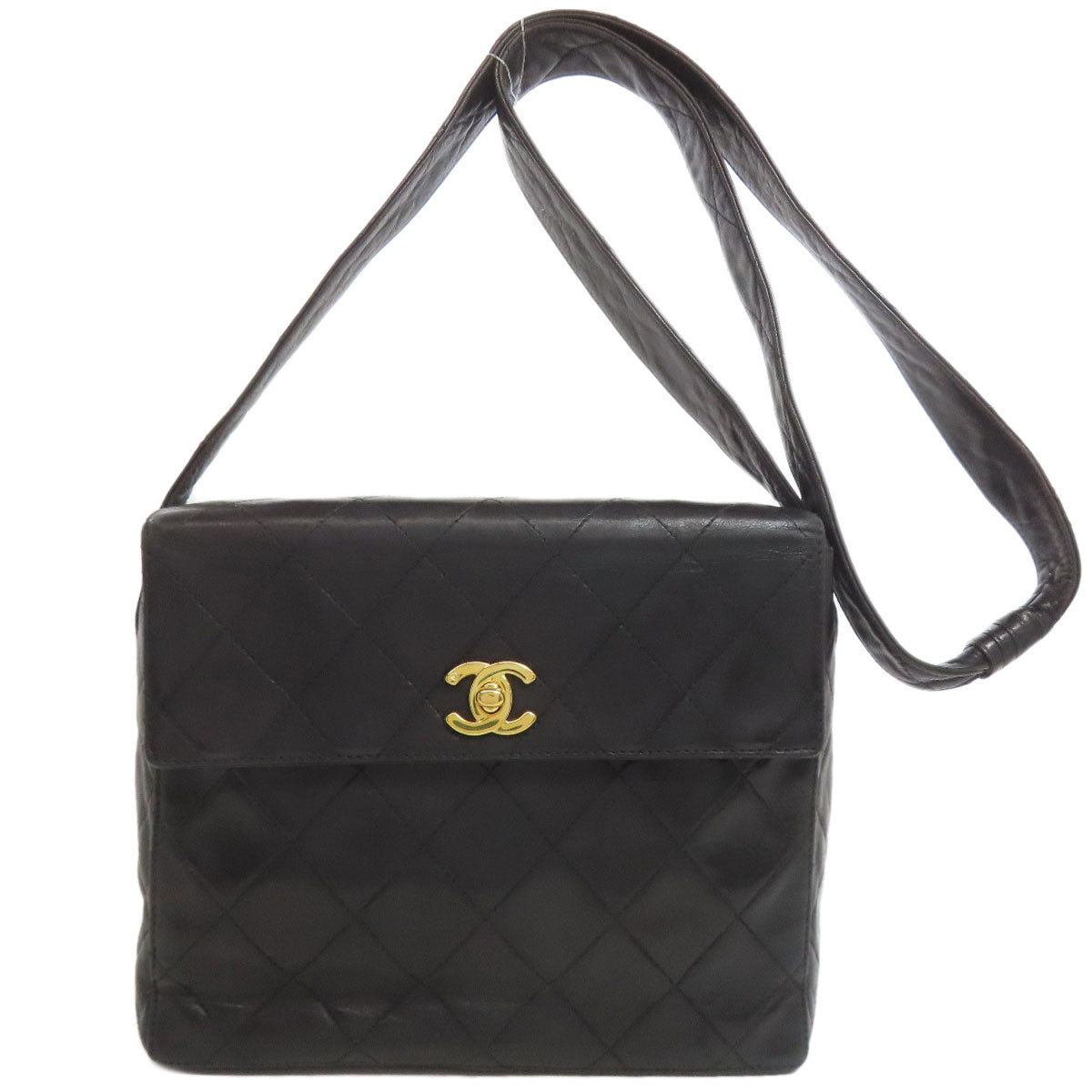 CHANEL Shoulder Bag lambskin black Matelasse COCO Mark Gold Metal