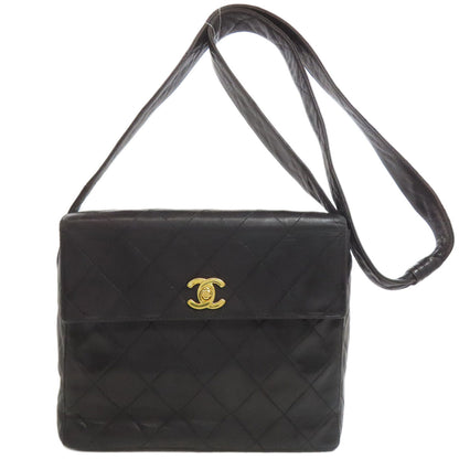 CHANEL Shoulder Bag lambskin black Matelasse COCO Mark Gold Metal