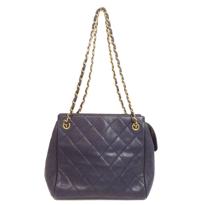CHANEL Tote Bag Grained Calfskin Skin Navy Matelasse Chain Bag Gold Metal