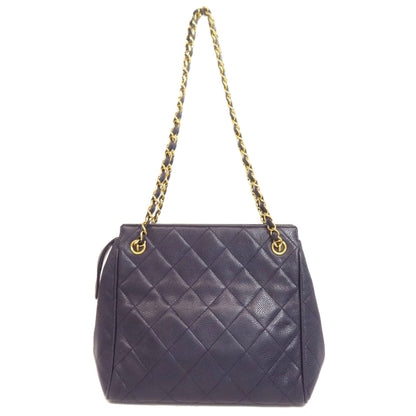 CHANEL Tote Bag Grained Calfskin Skin Navy Matelasse Chain Bag Gold Metal