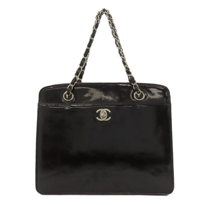 CHANEL Handbag enamel black Chain Bag COCO Mark SilverMetal