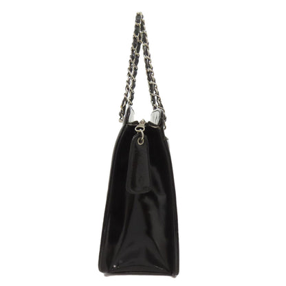 CHANEL Handbag enamel black Chain Bag COCO Mark SilverMetal