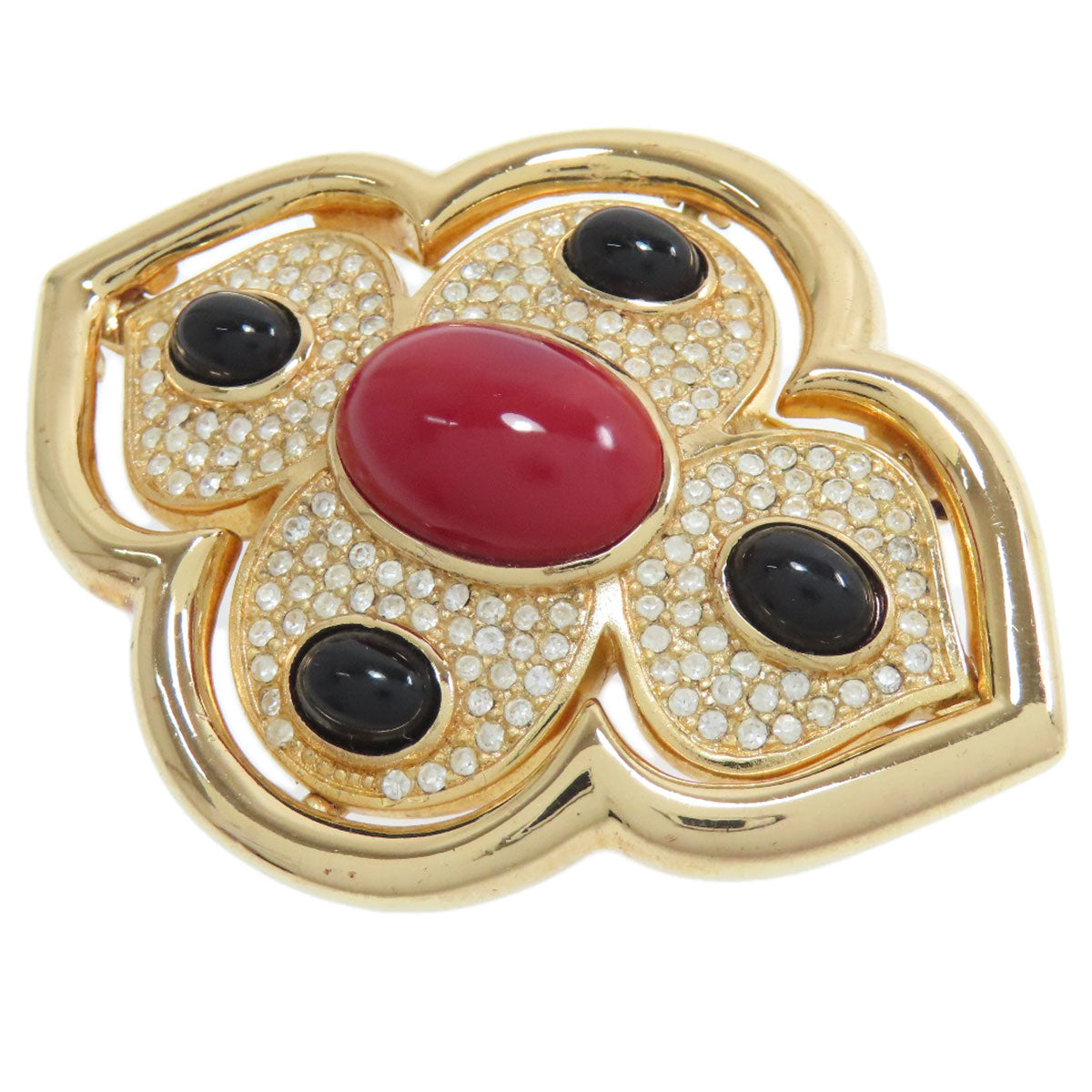 Christian Dior Brooch metallic gold Rhinestone