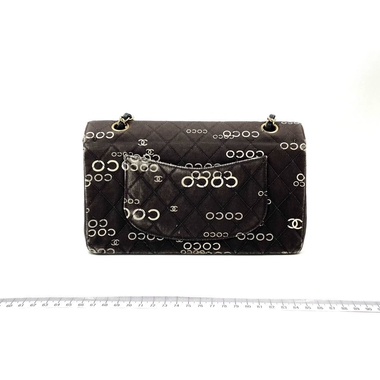 Chanel Classic Flap Diamond Stitch 2002 Black Denim with Coco Logo Prints 24k Gold Hardware