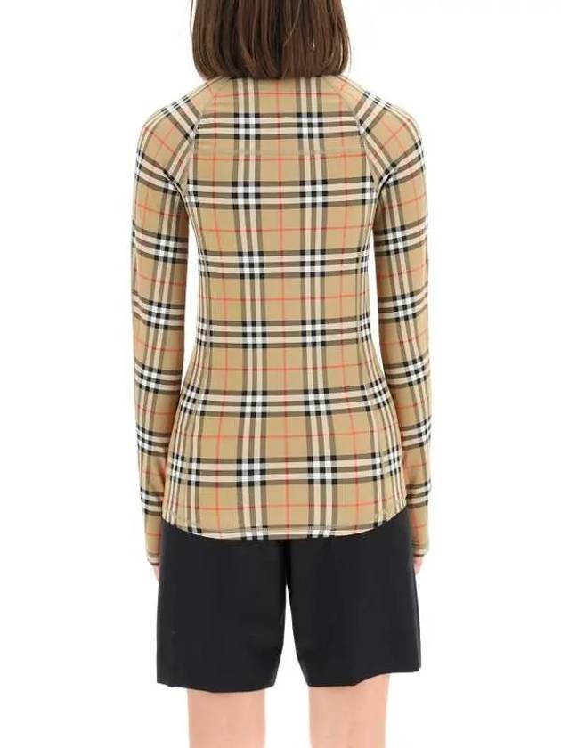 Luxury Burberry WoMen's Check Stretch Jersey Half Zip Up Long Sleeve T-Shirt Beige