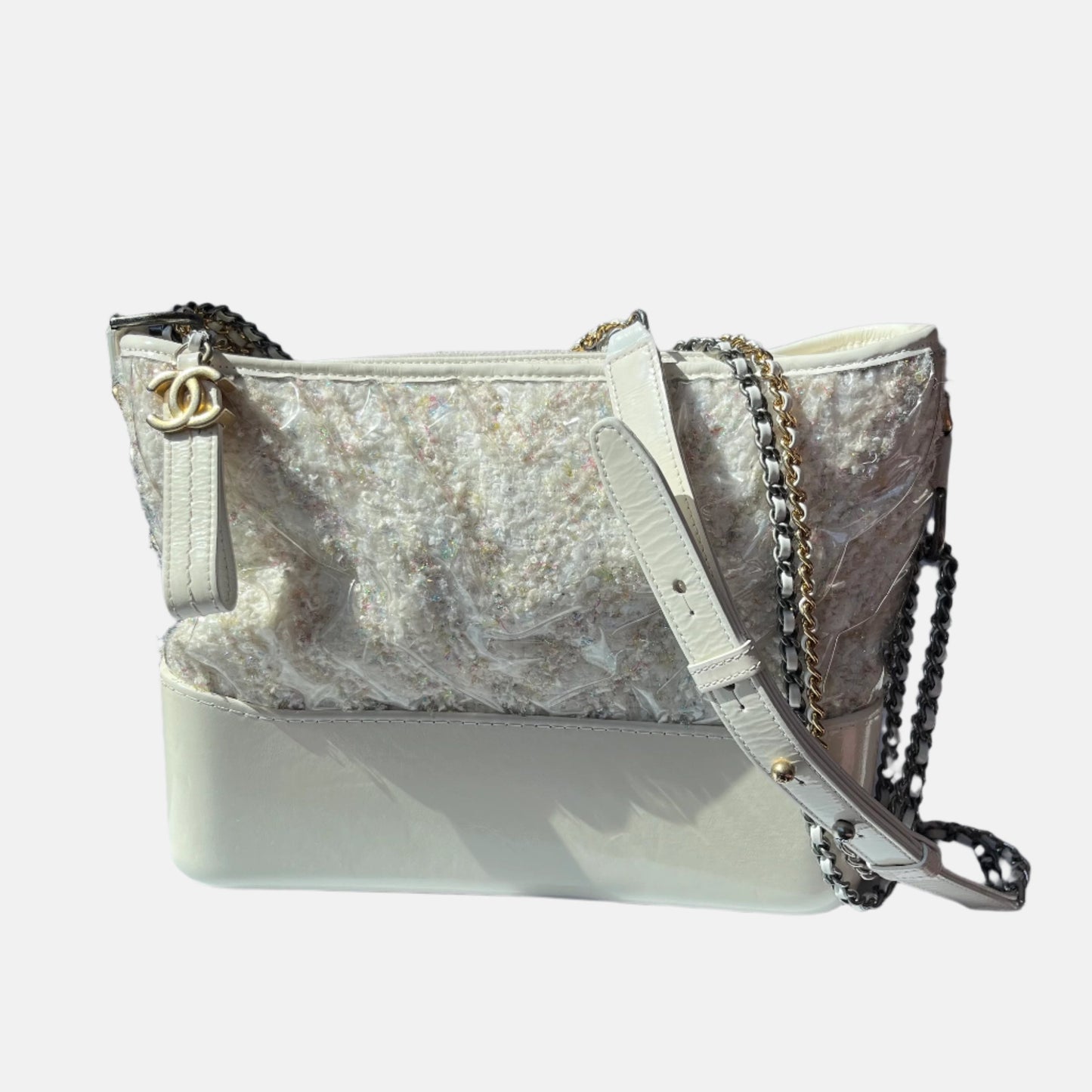 Chanel Gabrielle Hobo Medium White Tweed with PVC, 2018-2019