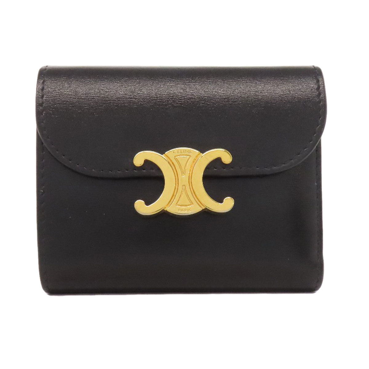 CELINE Bifold Wallet Calfskin black Triomphe Flap