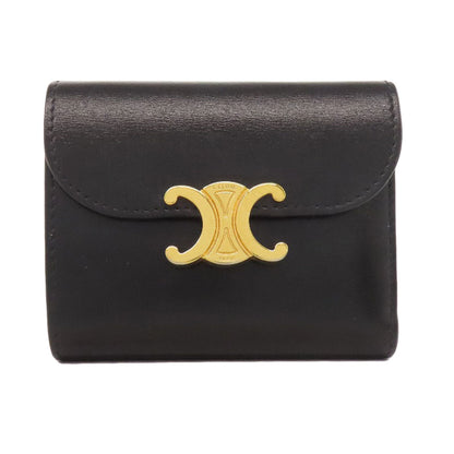 CELINE Bifold Wallet Calfskin black Triomphe Flap