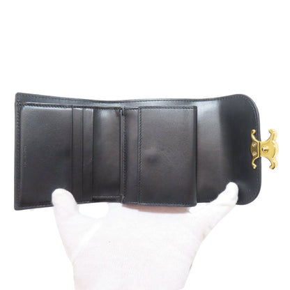 CELINE Bifold Wallet Calfskin black Triomphe Flap