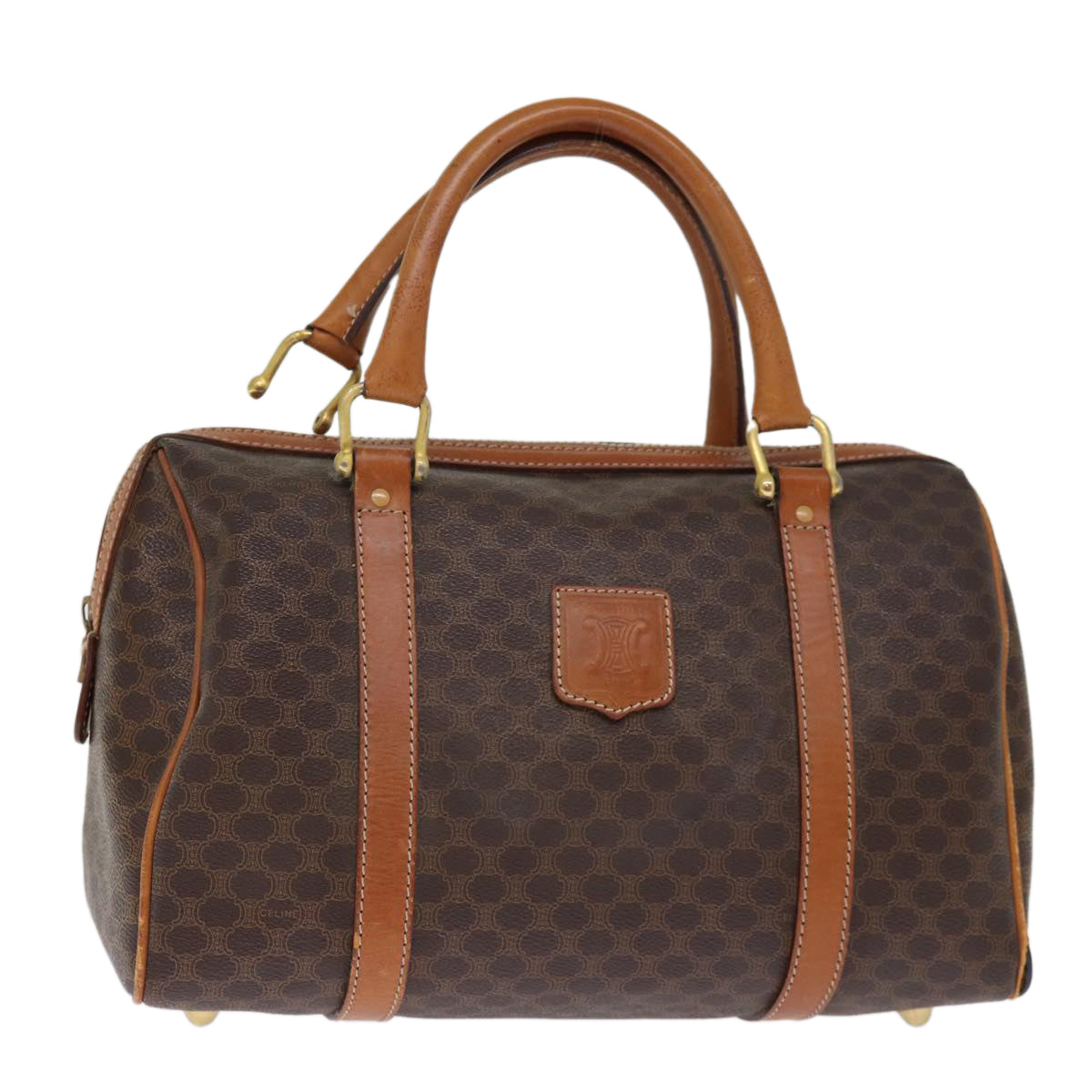 Luxury CELINE Macadam Canvas Boston Bag PVC Leather Brown  76018