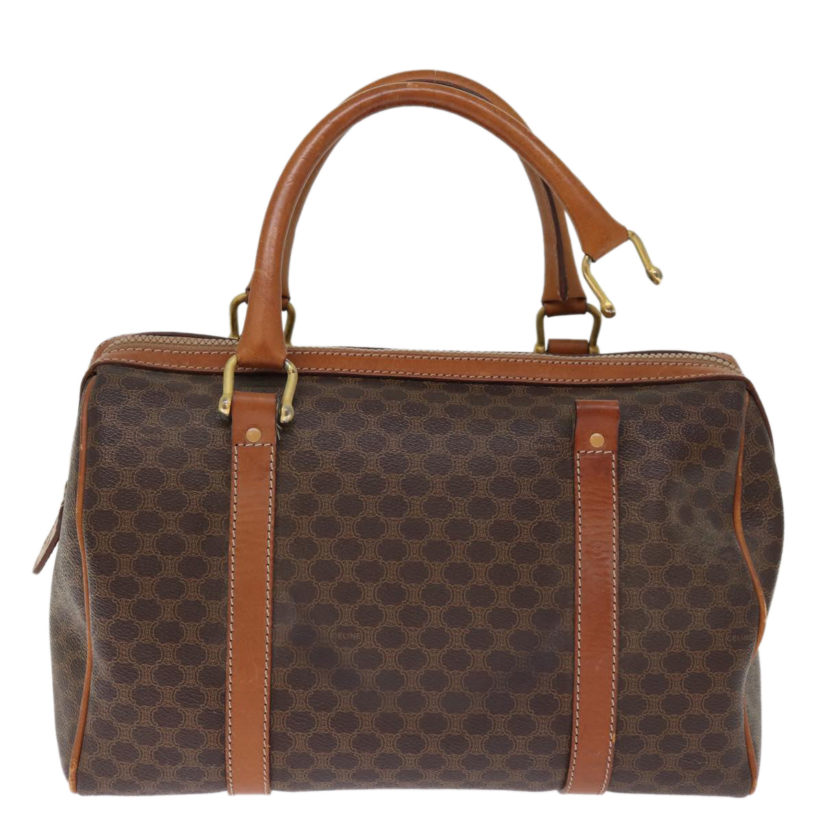 Luxury CELINE Macadam Canvas Boston Bag PVC Leather Brown  76018